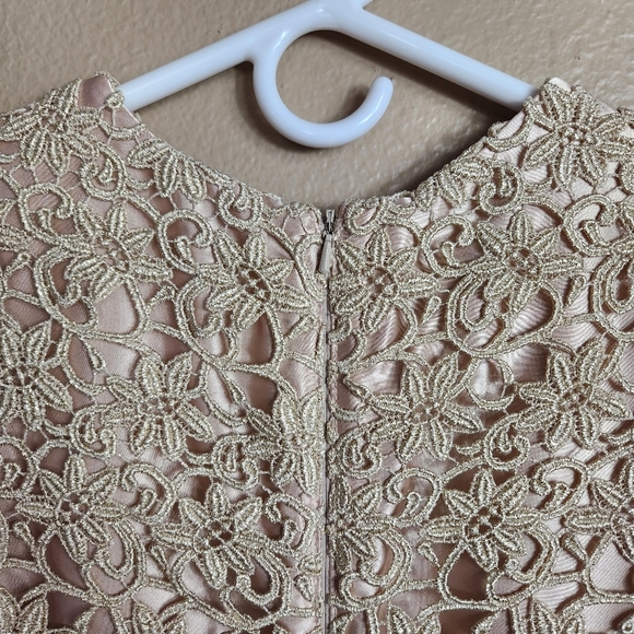 Jessica McClintock Champagne Satin Crochet Lace Overlay Evening Dress |12| - Picture 4 of 7
